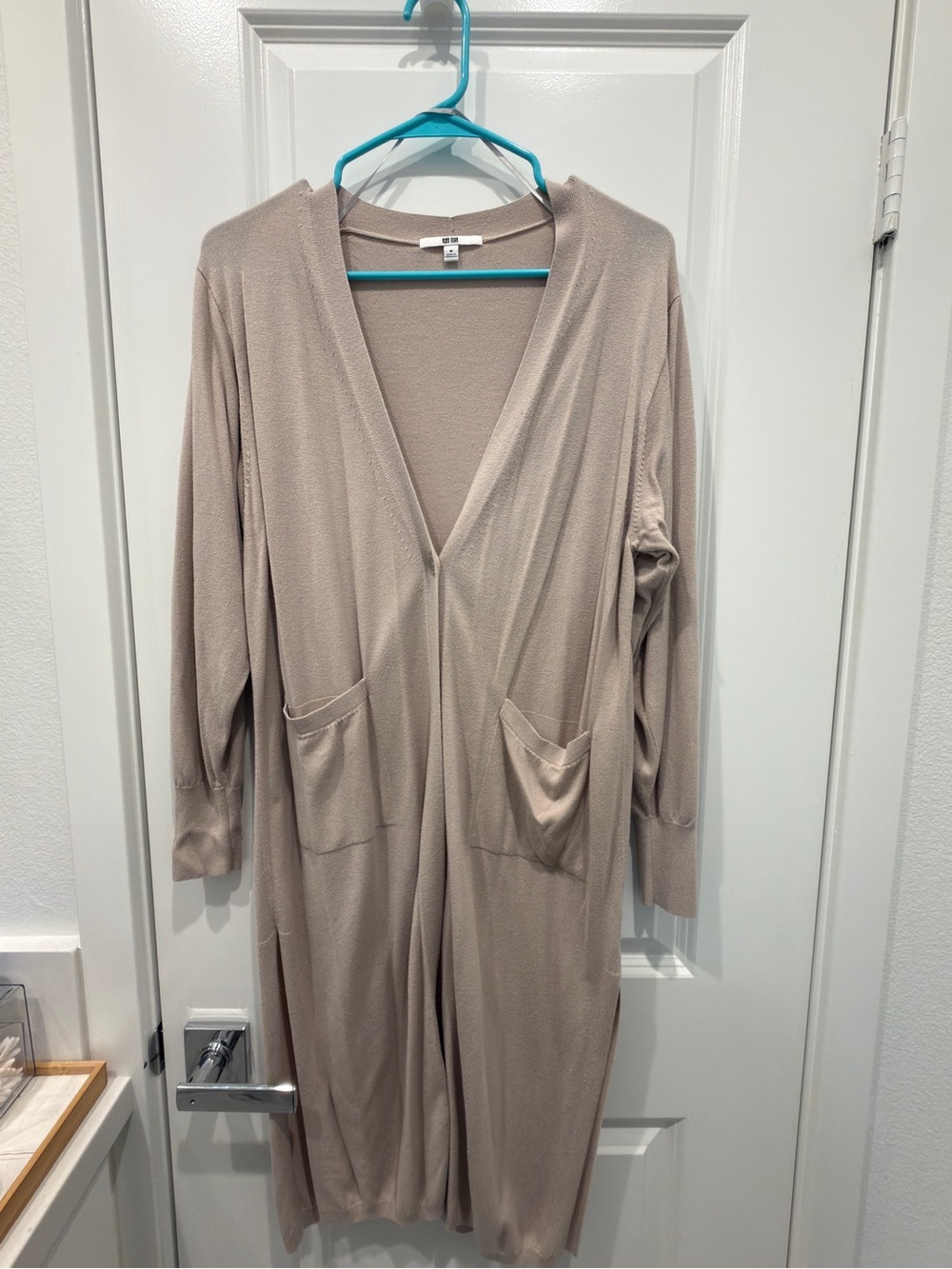 Uniqlo Women's Open-Front Long Cardigan in Light Taupe